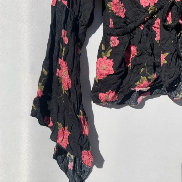 Don’t Ask Why floral cropped mutton Angel sleeve viscose cottage boho top OS - Picture 4 of 14
